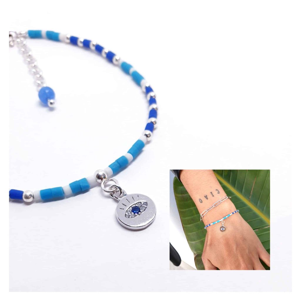 Pulsera blue eye de plata de ley