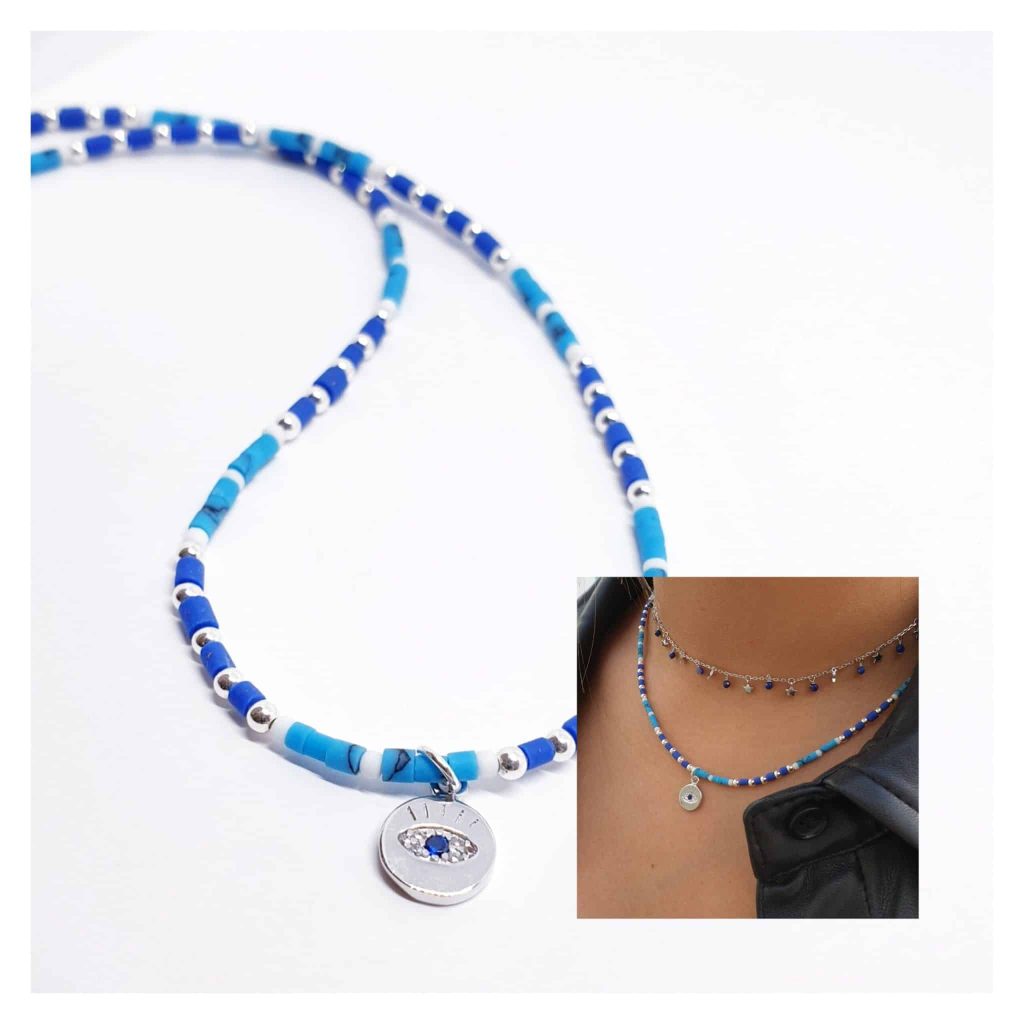 Collar blue eye de plata de ley