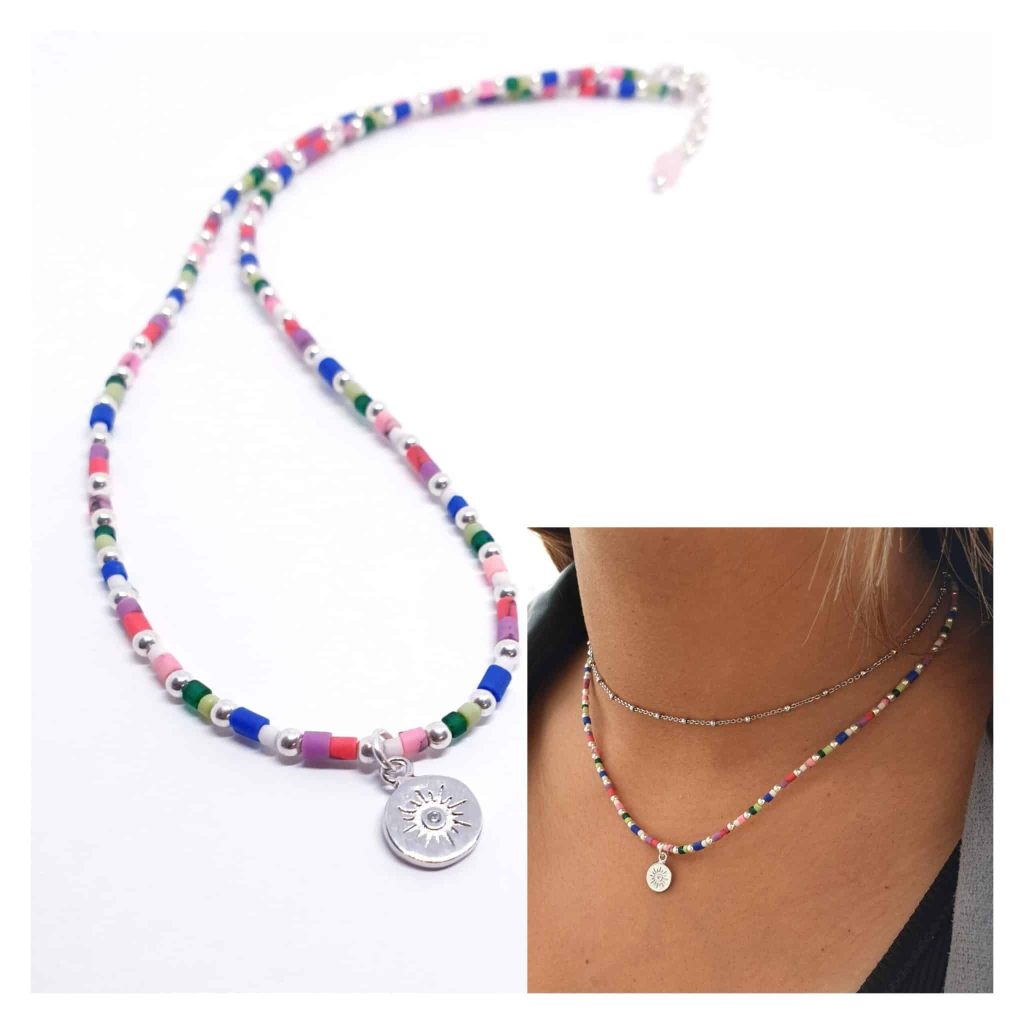 Collar sol piedras de plata de ley