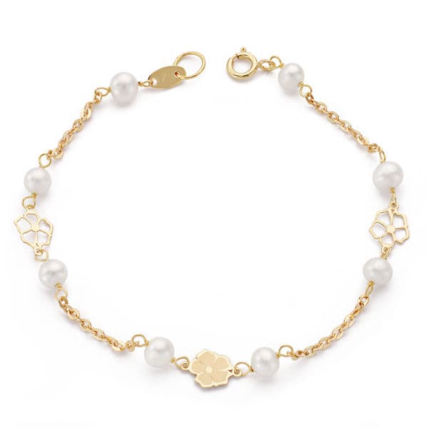 18K PULSERA ORO AMARILLO COMUNION PERLA CULTIVADA 4-4.5 MM 17CM