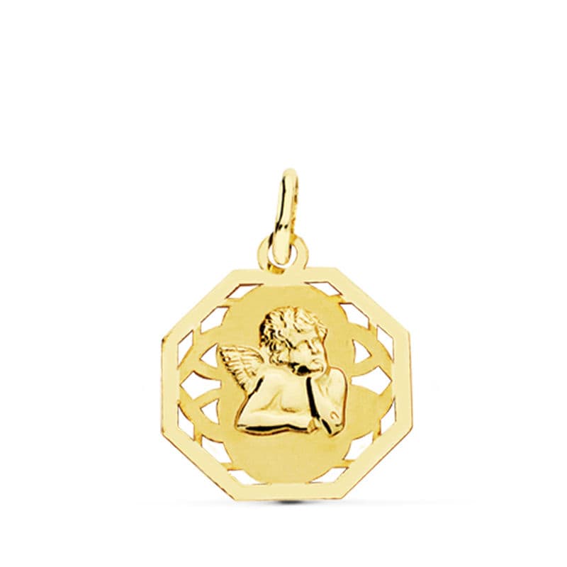 18K MEDALLA ORO AMARILLO ANGELITO BURLON CALADA 17X14 MM