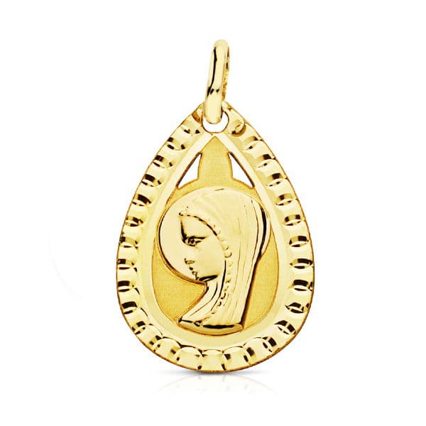 18K MEDALLA ORO AMARILLO VIRGEN NIÑA LAGRIMA 20X13 MM