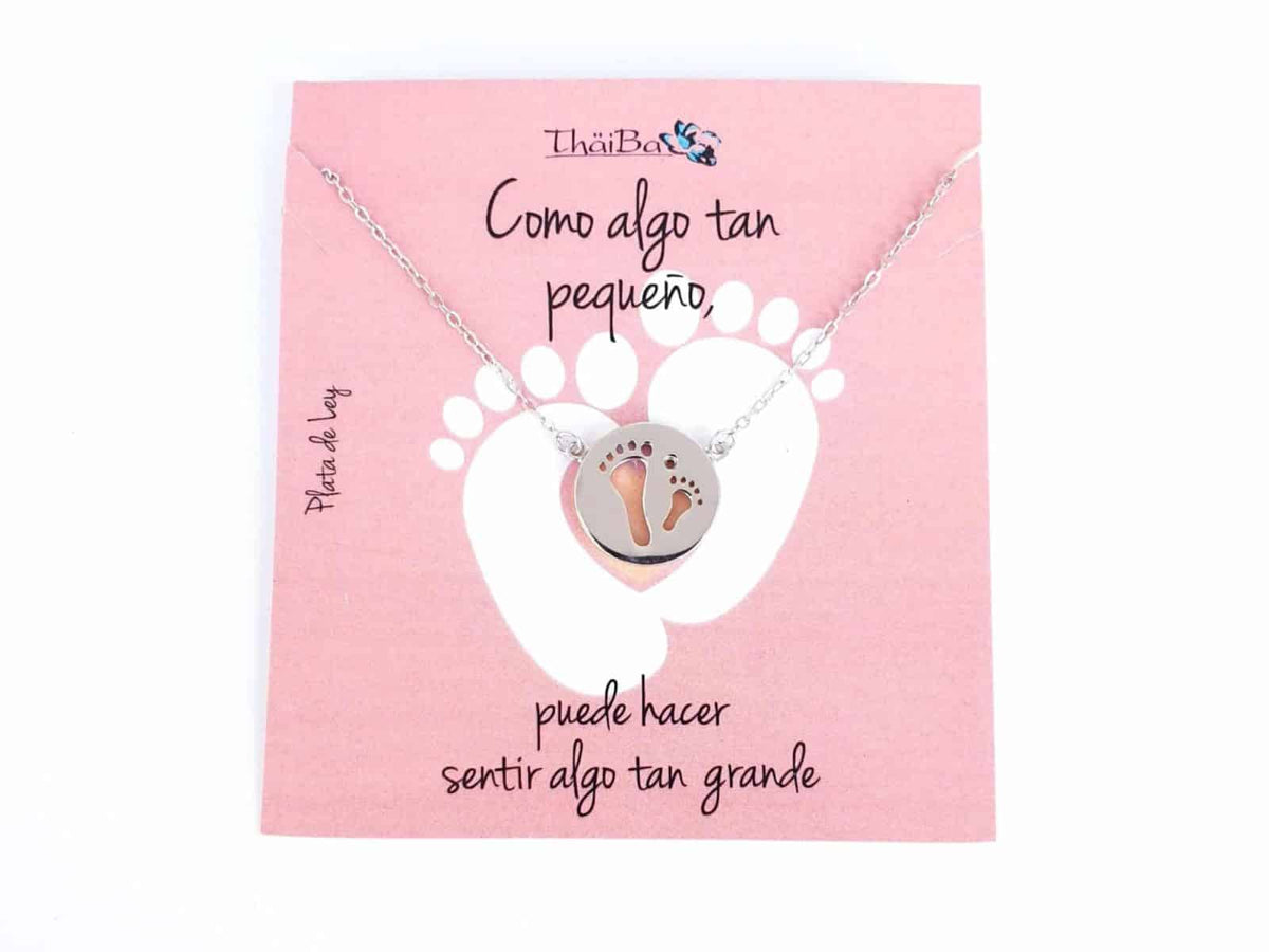 Collar huella pie rosa de plata de ley - vista adicional