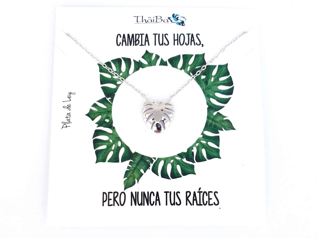 Collar hoja monstera de plata de ley