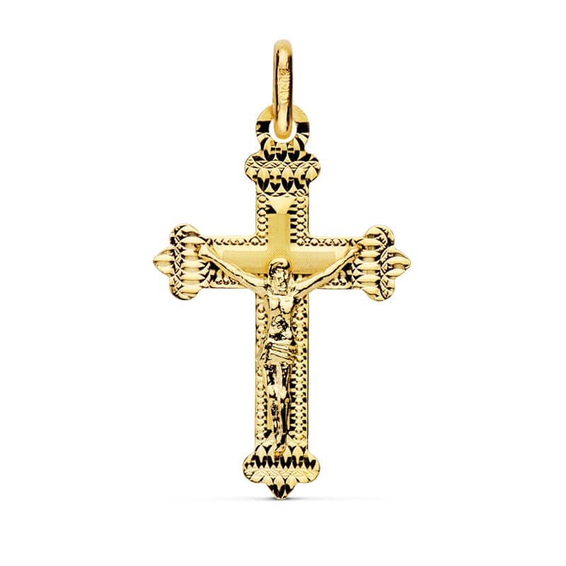 18K CRUZ ORO AMARILLO CON CRISTO TALLADA 23X15 MM