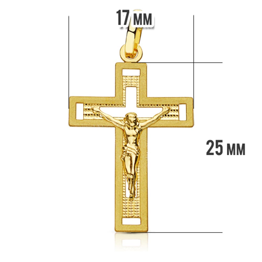 18K CRUZ ORO AMARILLO CON CRISTO TALLADA 28X17 MM