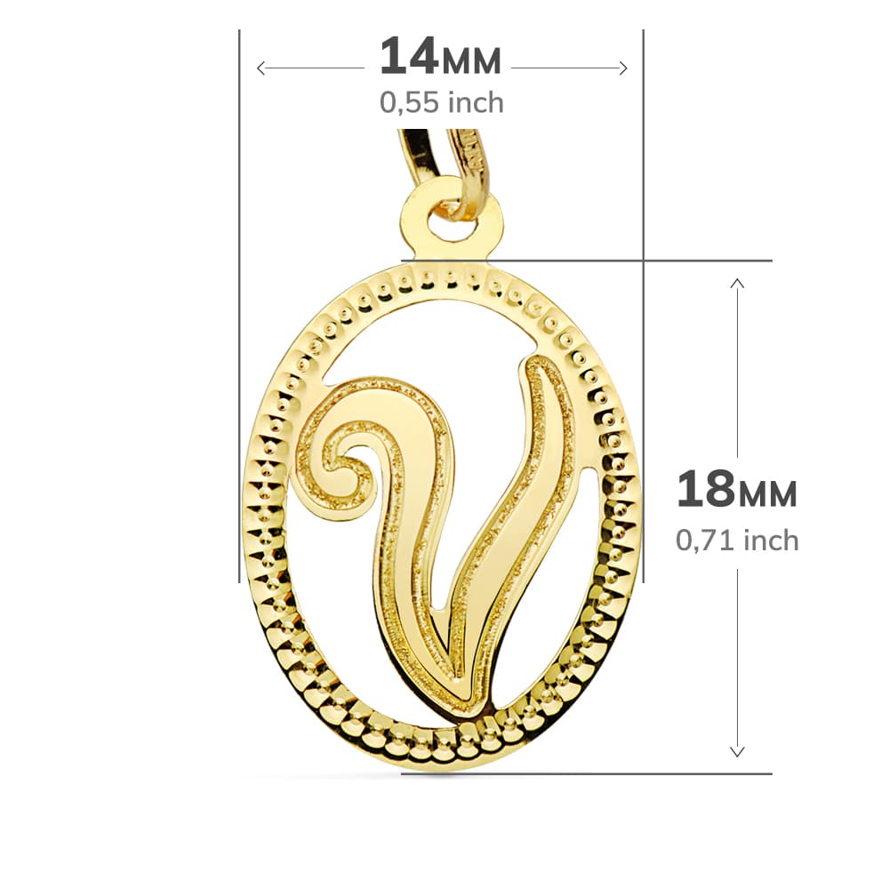 18K COLGANTE ORO AMARILLO INICIAL LETRA V 21X14 MM