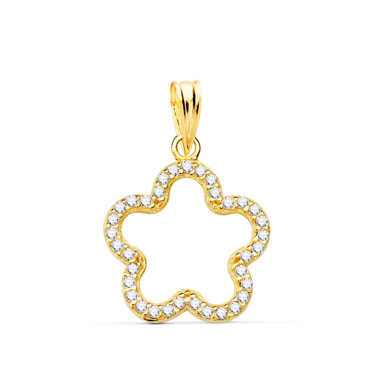 18K COLGANTE ORO AMARILLO FLOR CON CIRCONITA 16X16 MM