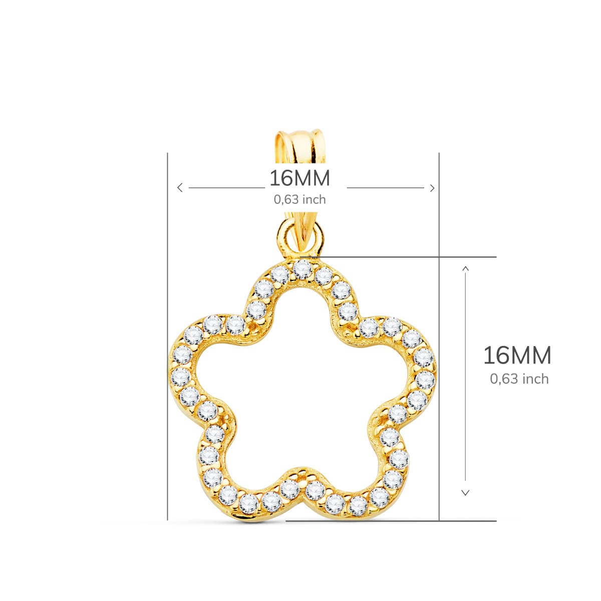 18K COLGANTE ORO AMARILLO FLOR CON CIRCONITA 16X16 MM