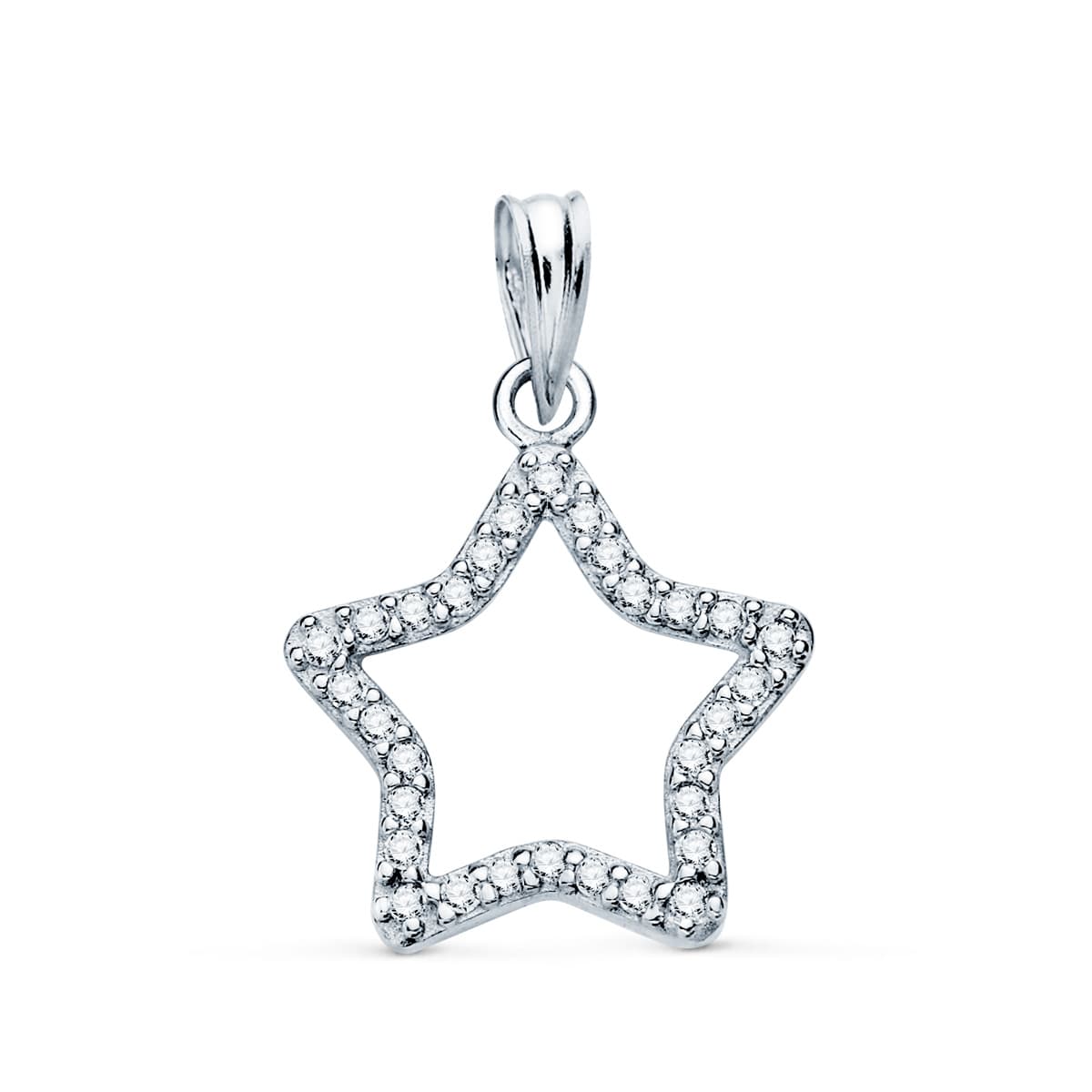 Colgante Estrella con Circonita 16 x 15 mm de oro blanco 18K