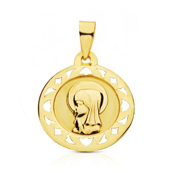 Medalla Virgen Niña 18 mm de oro amarillo 9K