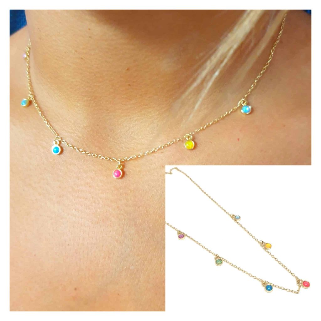 Collar piedras pasteles oro de plata de ley