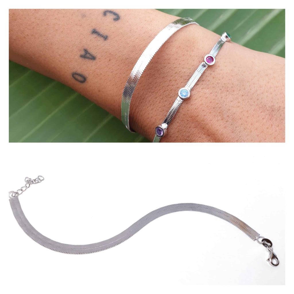 Pulsera plana serpiente de plata de ley