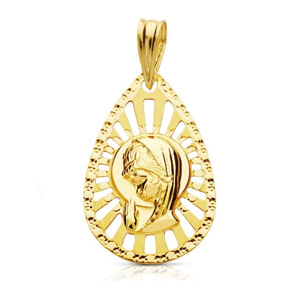Medalla Virgen Niña Cerco Calado 22 x 19 mm de oro amarillo 18K