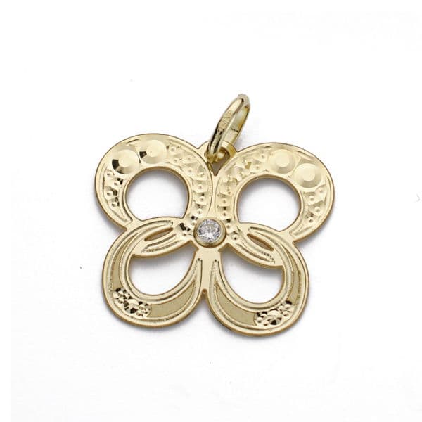 18K COLGANTE AMULETO ORO AMARILLO MARIPOSA CIRCONITA 15X18 MM