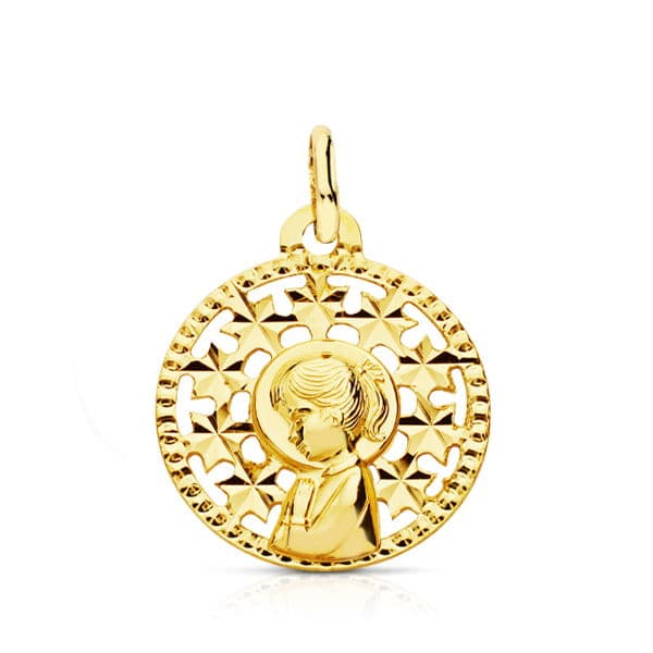 18K MEDALLA ORO AMARILLO VIRGEN NIÑA CALADA 16MM