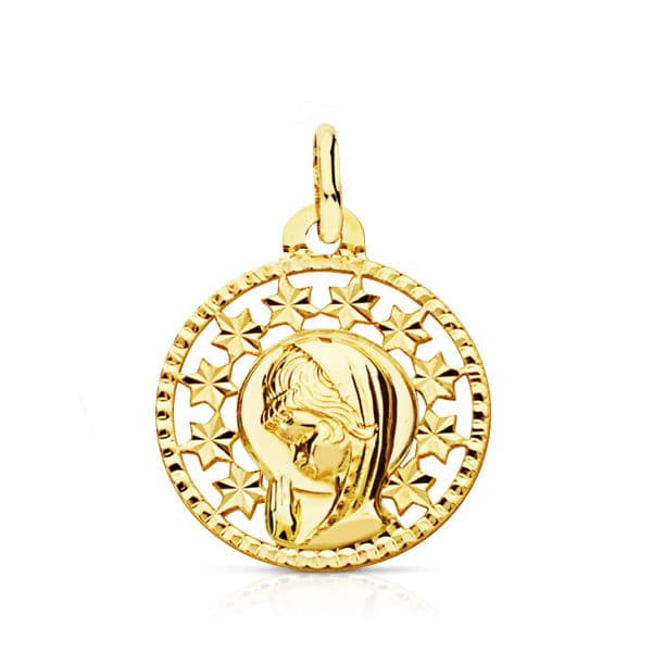 Medalla Virgen Cerco Calado 19 x 16 mm de oro amarillo 9K