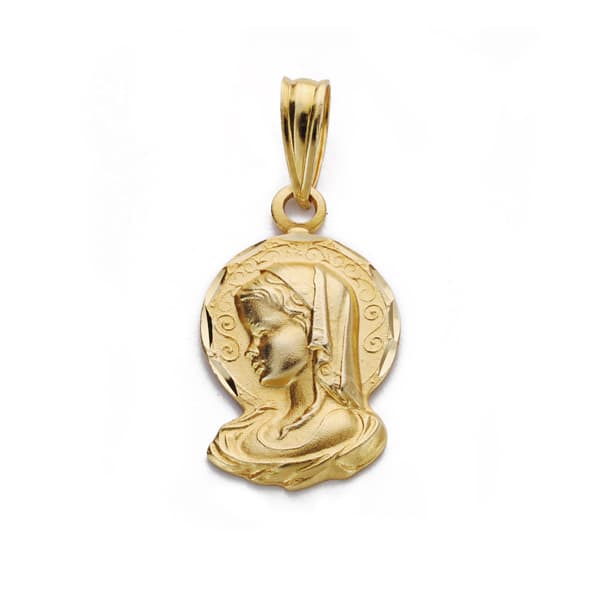 Medalla Silueta Virgen Niña Tallada 19 x 16 mm de oro amarillo 18K