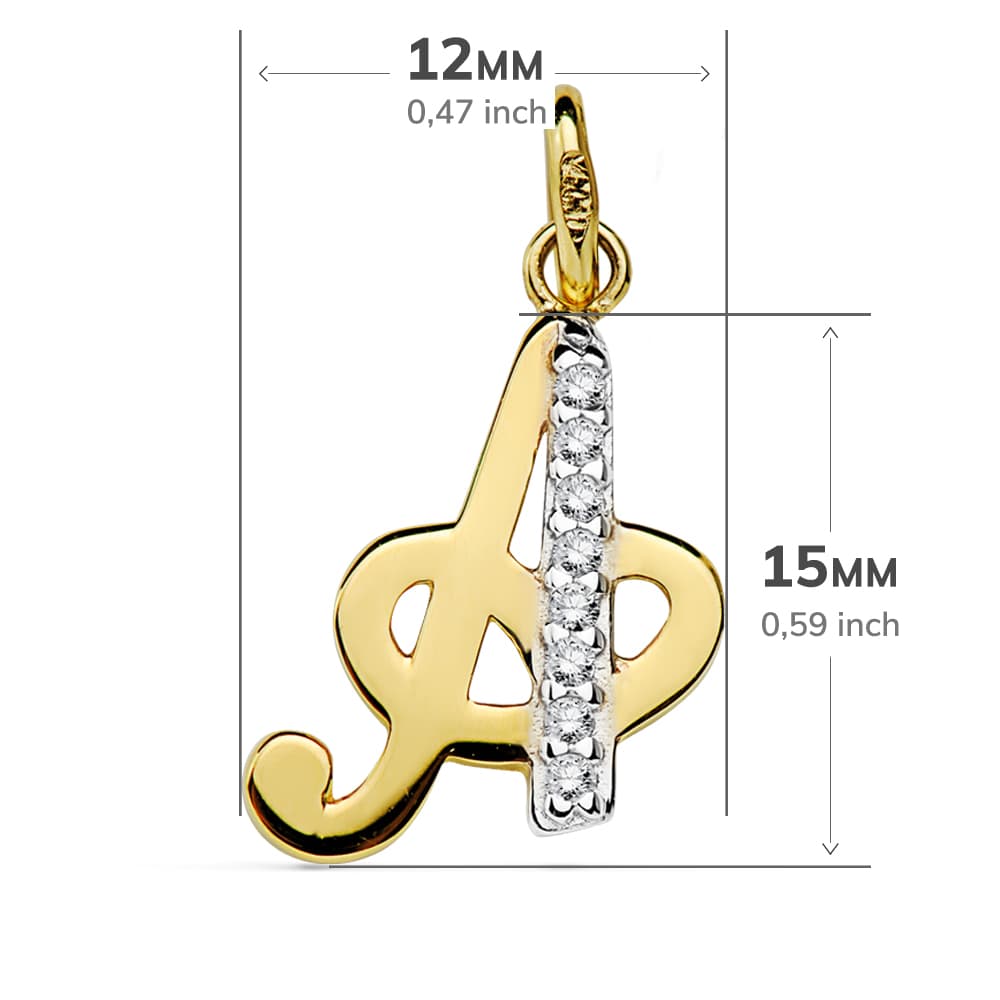 18K COLGANTE ORO BICOLOR LETRA A CIRCONITA 15X12 MM