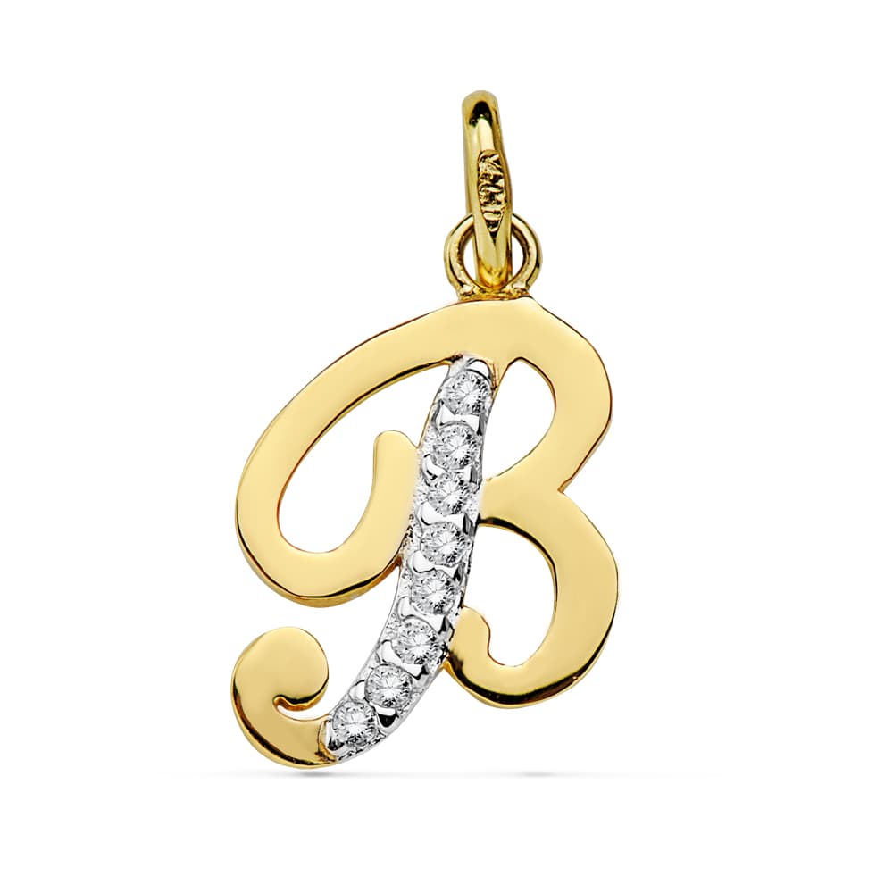 18K COLGANTE ORO BICOLOR LETRA B CIRCONITA 13X10 MM