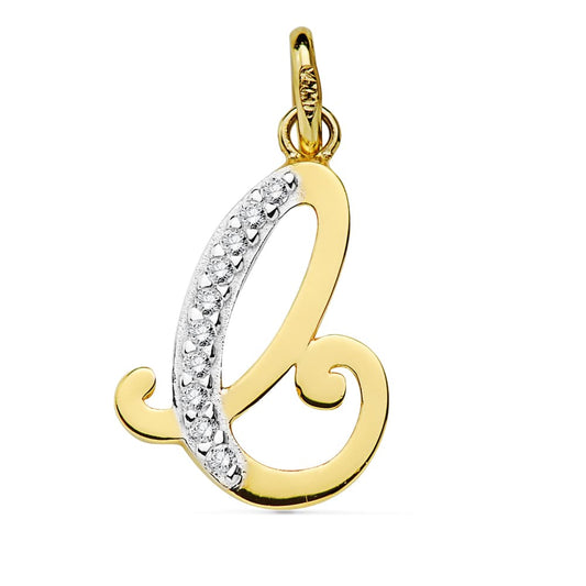 18K COLGANTE ORO BICOLOR LETRA C CIRCONITA 17X11 MM