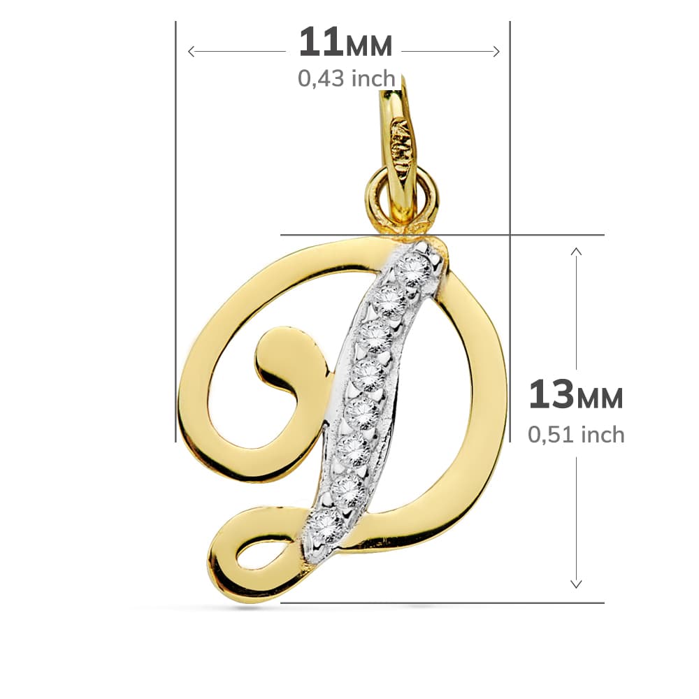 18K COLGANTE ORO BICOLOR LETRA D CIRCONITA 13X11 MM