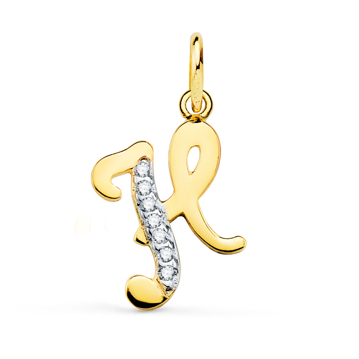 Colgante Bicolor Letra H Circonita 15 x 10 mm 18K