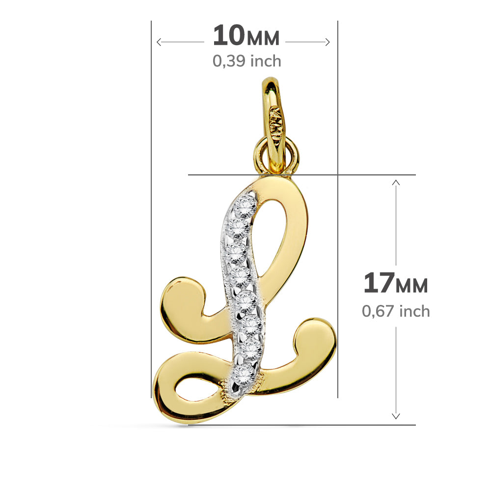 18K COLGANTE ORO BICOLOR LETRA L CIRCONITA 17X10 MM