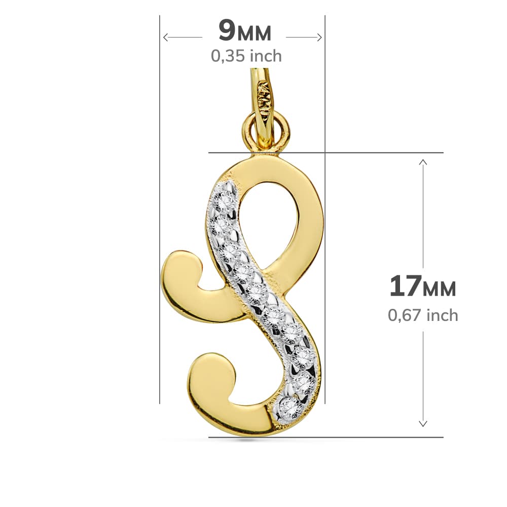 18K COLGANTE ORO BICOLOR LETRA S CIRCONITA 17X9 MM