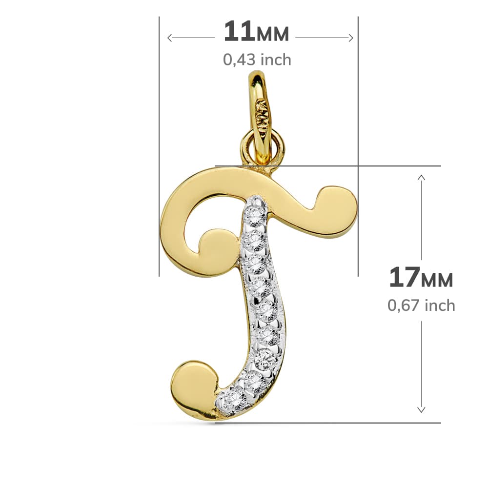 18K COLGANTE ORO BICOLOR LETRA T CIRCONITA 17X11 MM