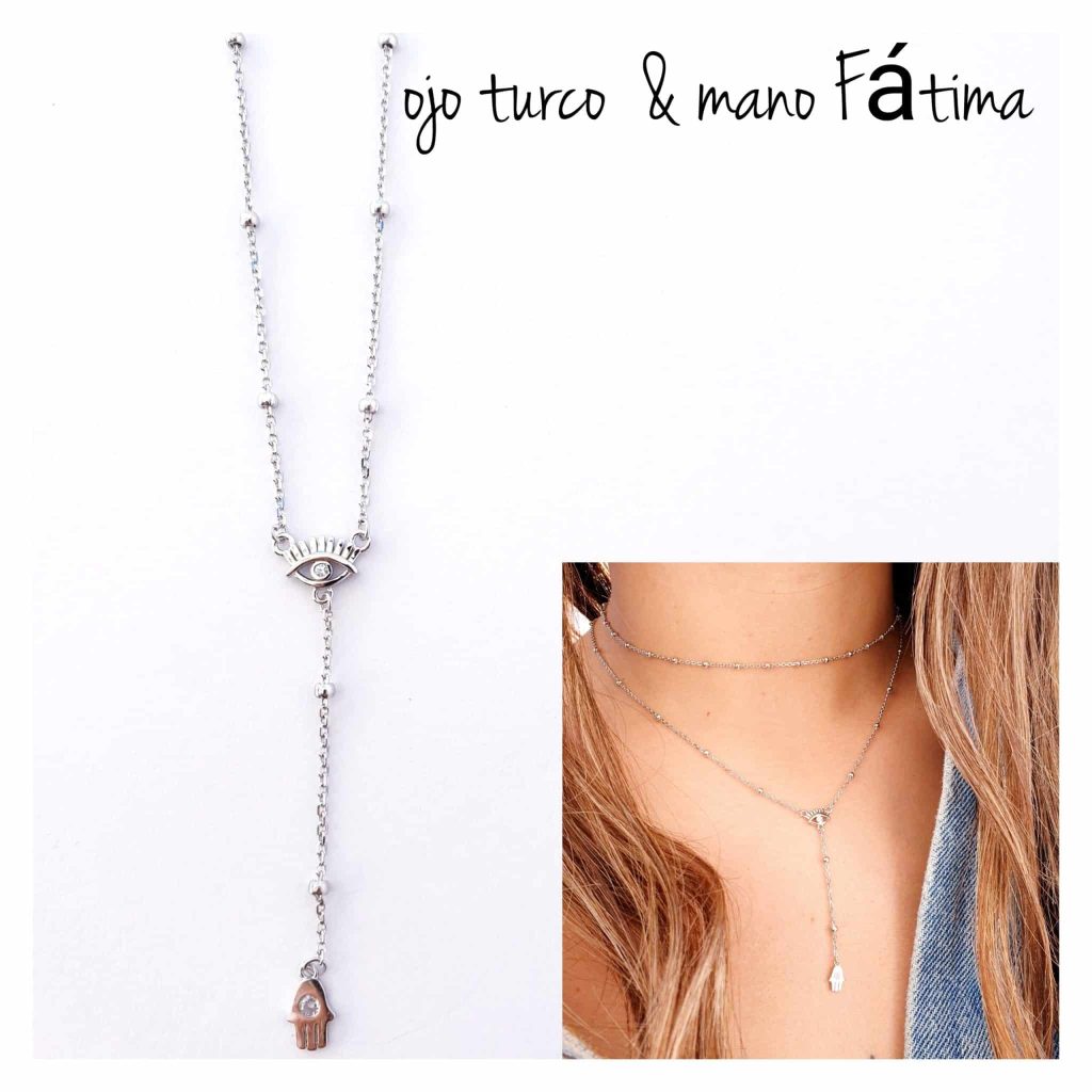 Collar «Y» ojo y mano protección de plata de ley