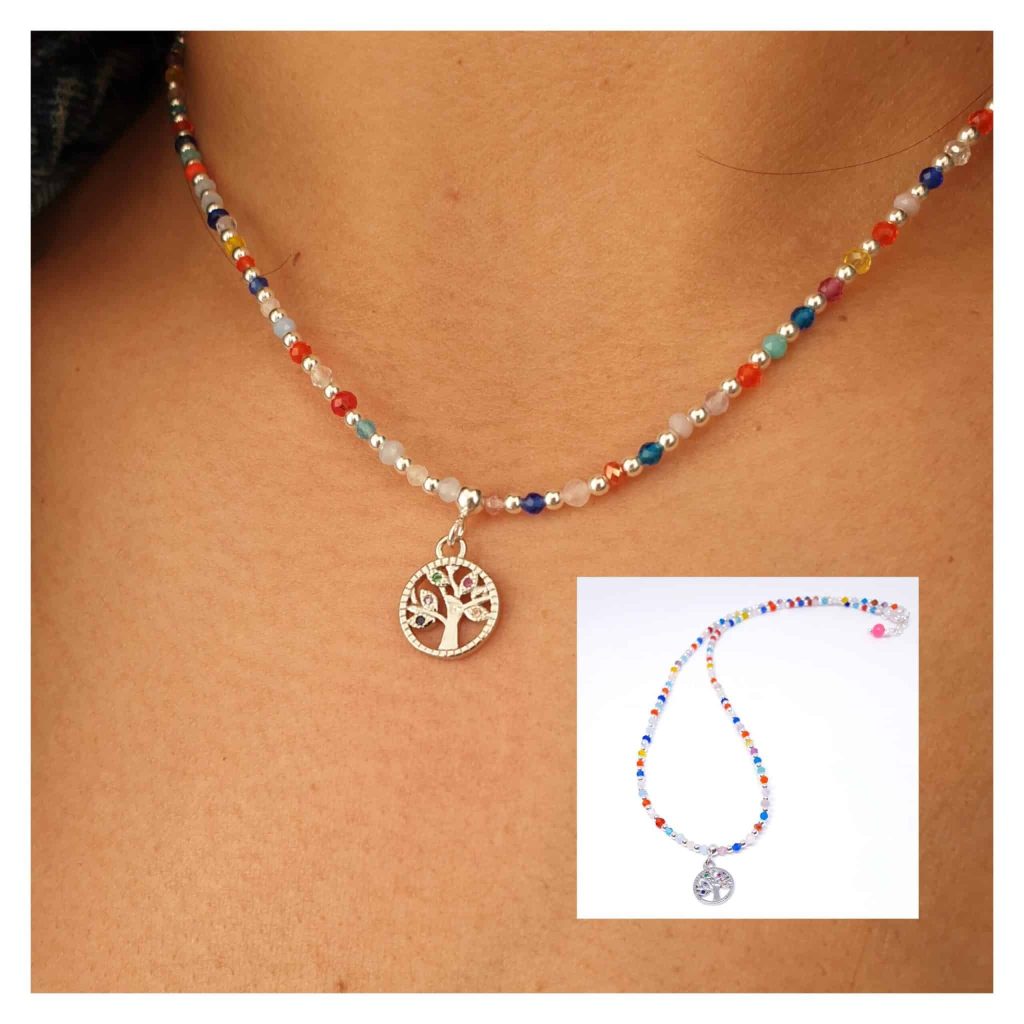 Collar árbol de la vida colorfull de plata de ley