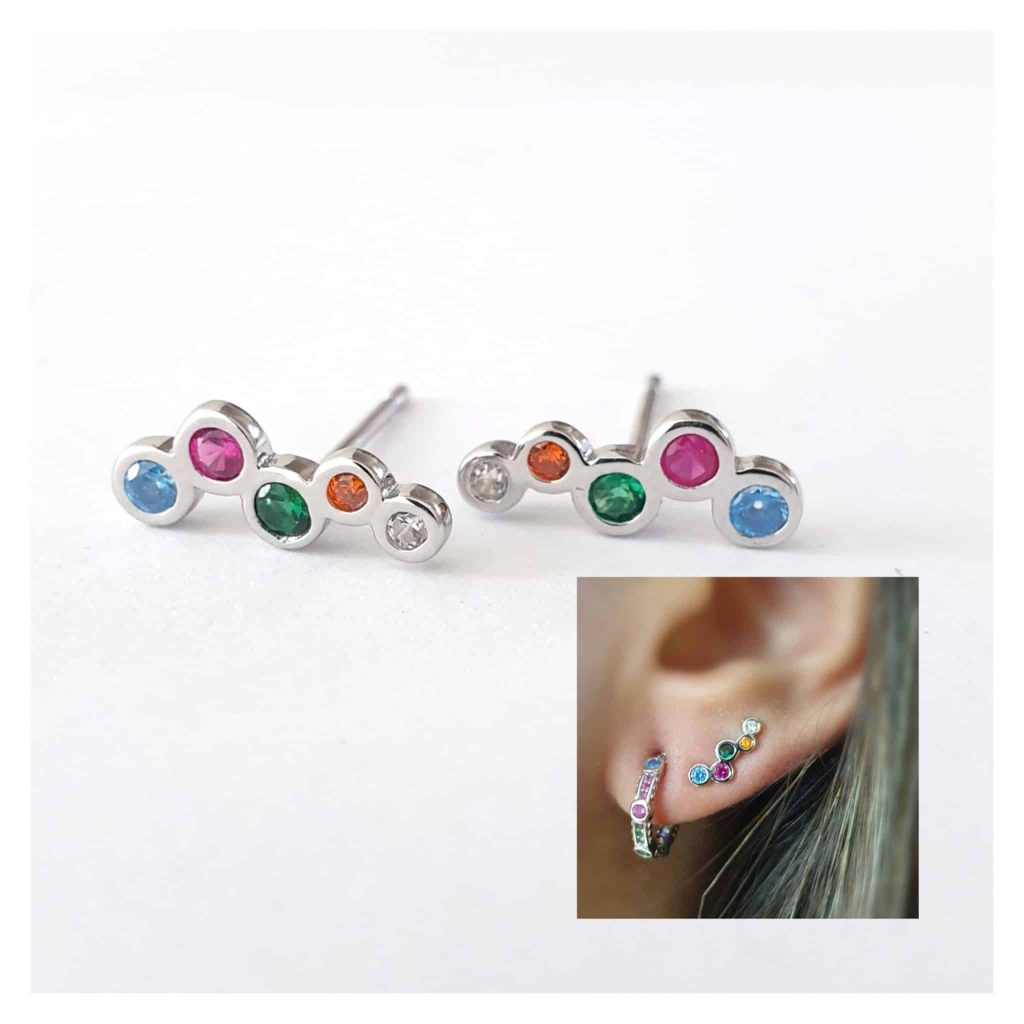 Pendientes burbujas multicolor de plata de ley