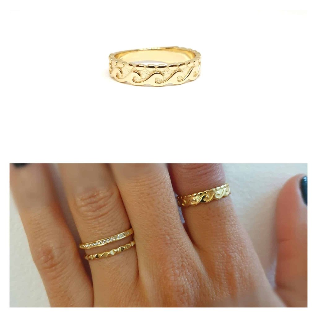Anillo olas oro de 14 quilates