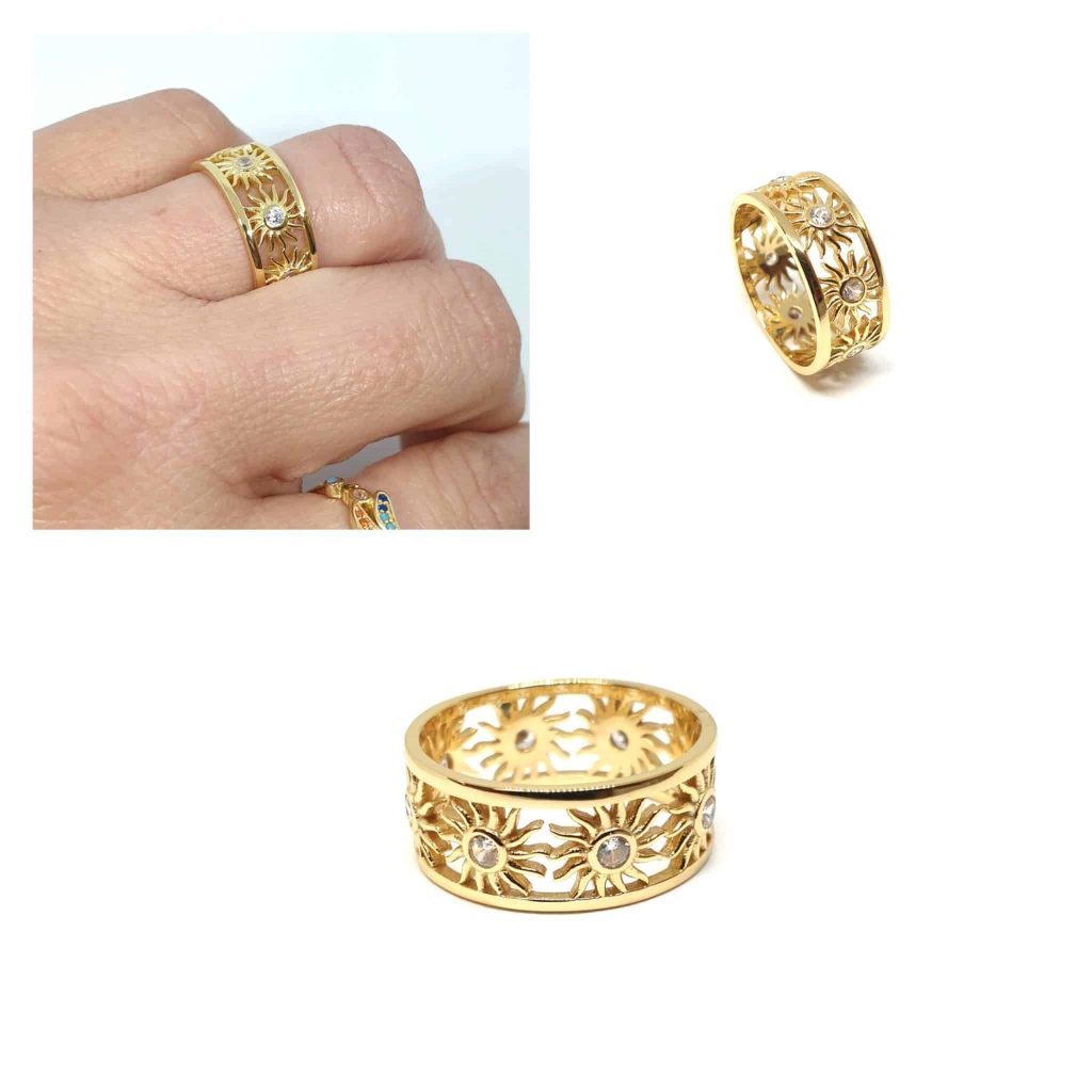 Anillo soles de oro de 14 quilates
