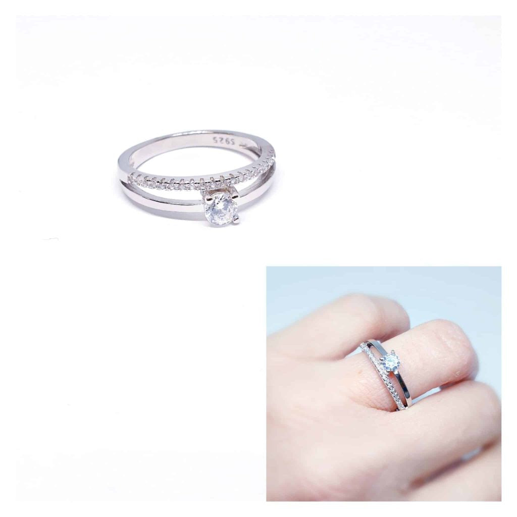 Anillo circonitas glamour de plata de ley