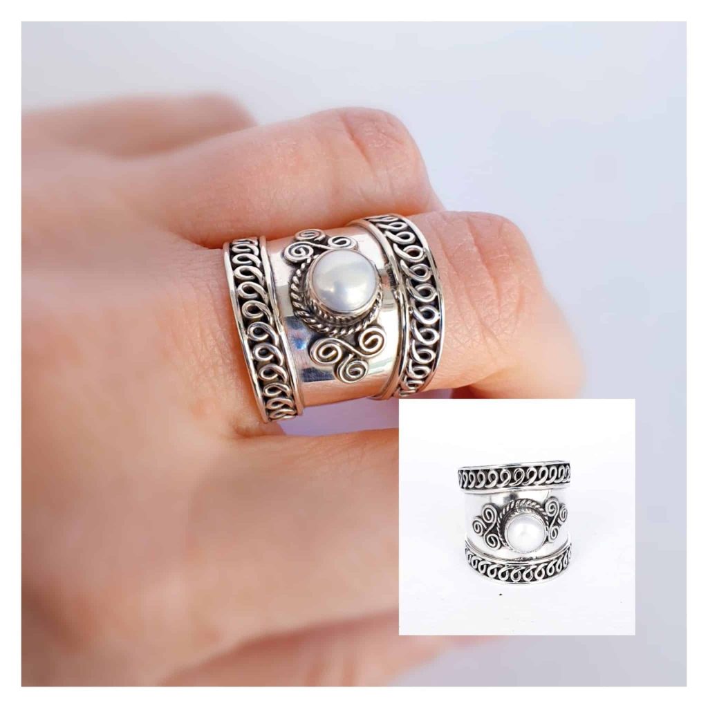 Anillo bali perla de plata de ley