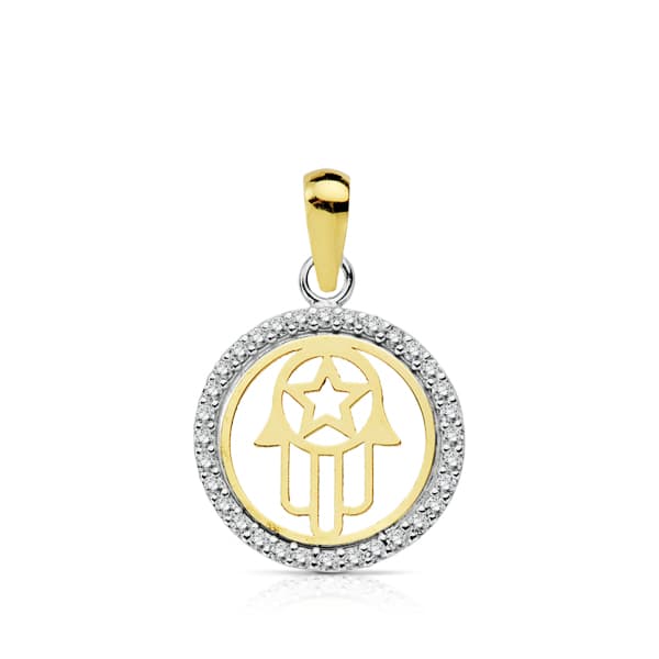 18K COLGANTE AMULETO ORO BICOLOR MANO DE FATIMA 13 MM