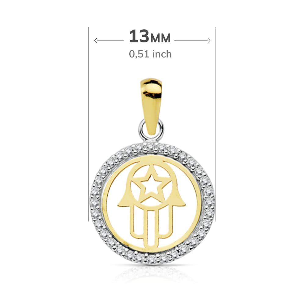 18K COLGANTE ORO BICOLOR MANO DE FATIMA 13 MM