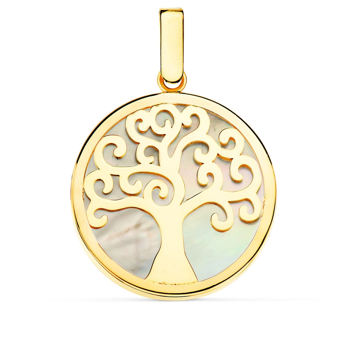18K COLGANTE ORO AMARILLO NACAR ARBOL DE LA VIDA 20 MM