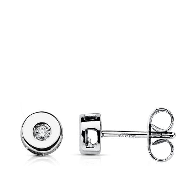 18K PENDIENTES ORO BLANCO DIAMANTES TALLA BRILLANTE CHATON.5MM 0.04 QTS CIERRE PRESION