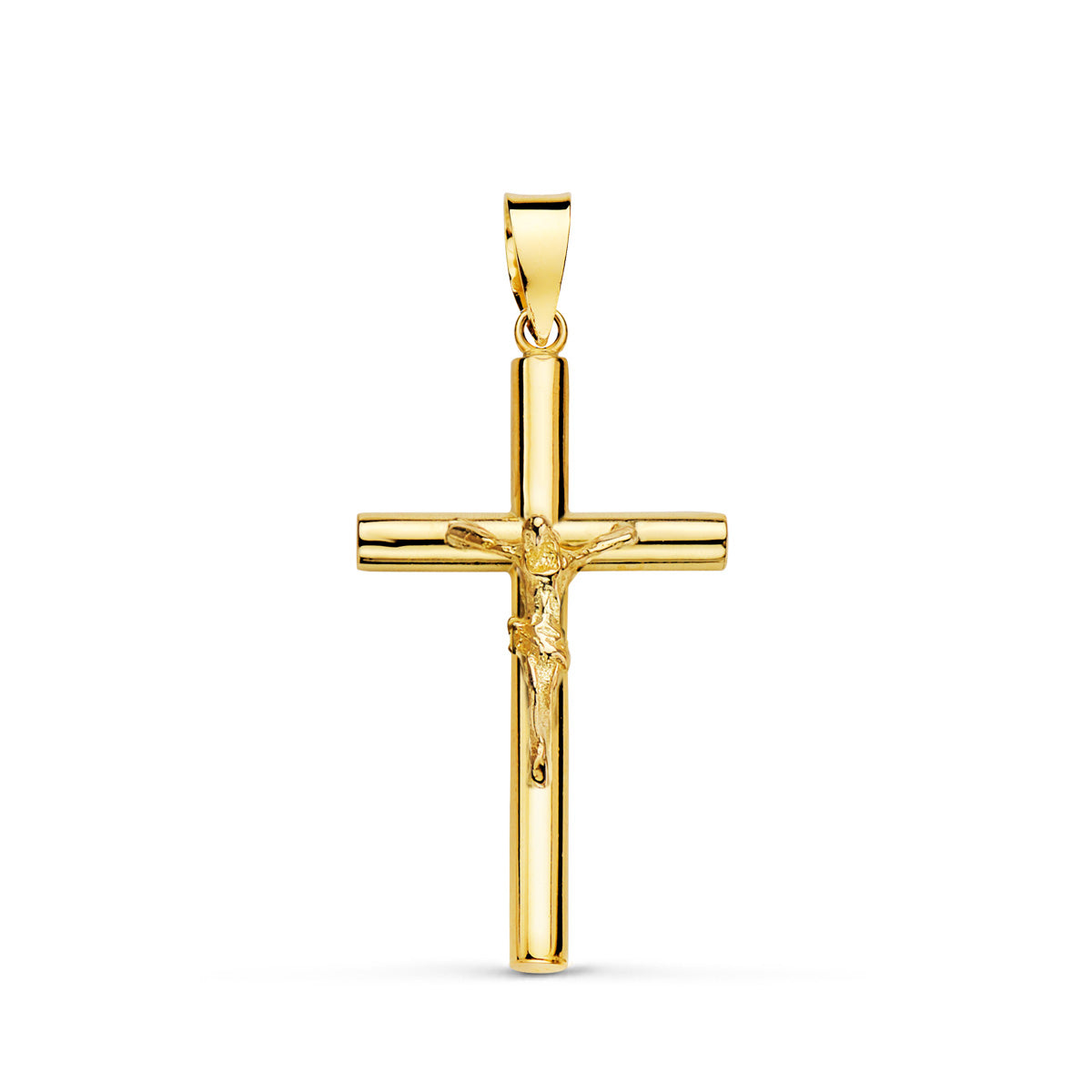 18K CRUZ ORO AMARILLO CON CRISTO TUBO HUECO. 26 X 15 X 2,5 MM