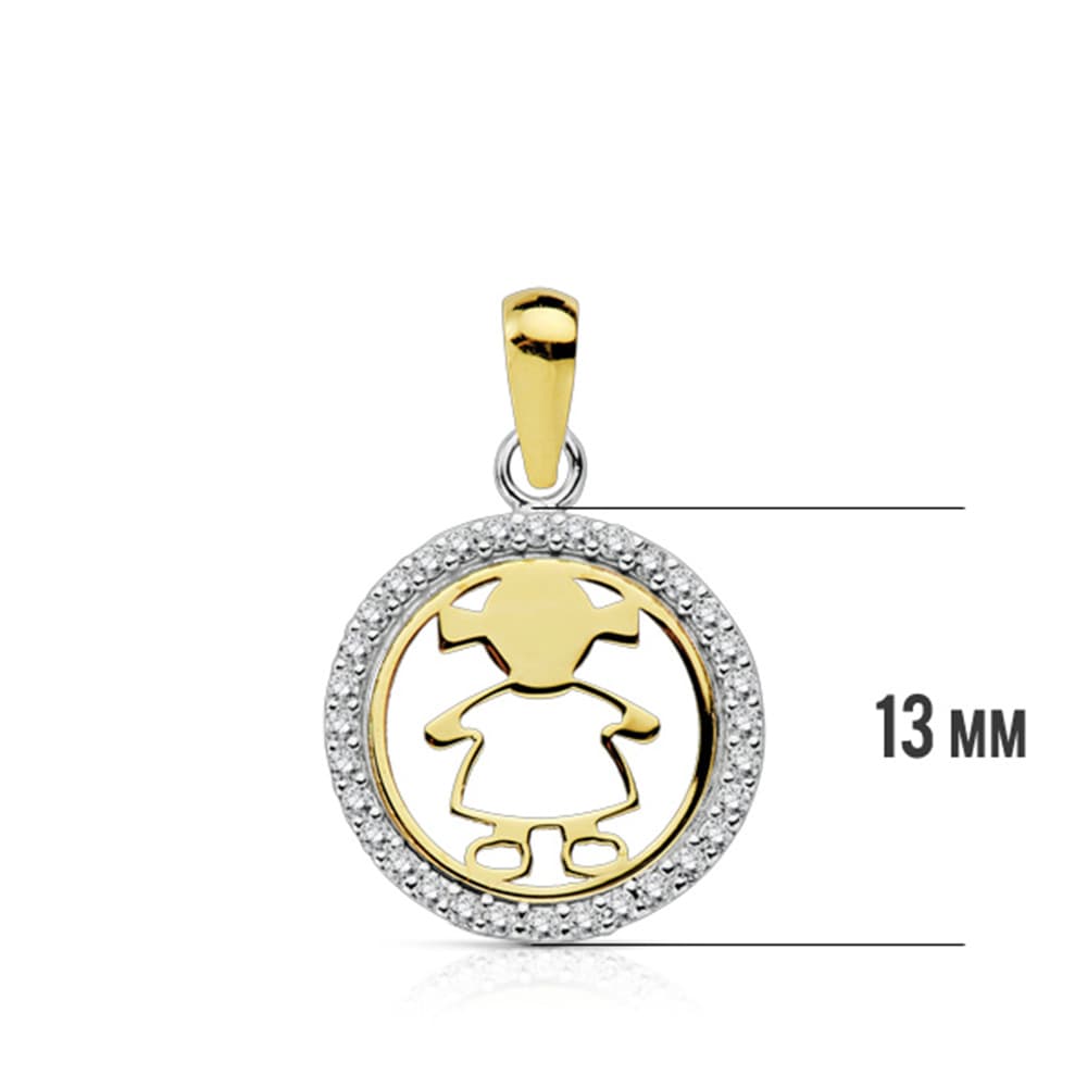 18K COLGANTE BICOLOR NIÑA CIRCONITA 13 MM