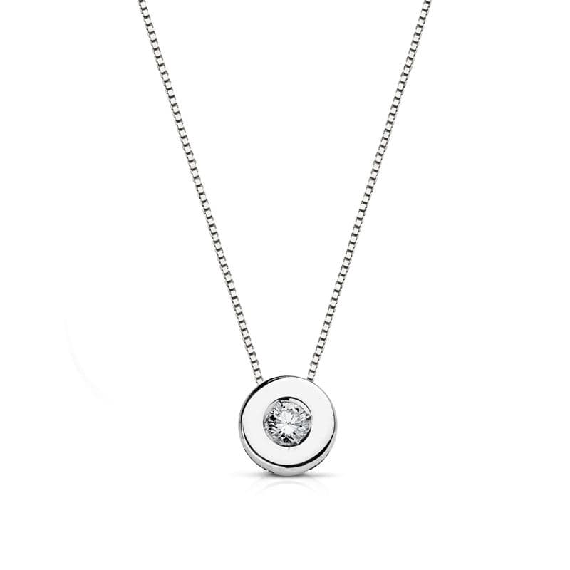 18K GARGANTILLA ORO BLANCO CHATON 6 MM DIAMANTE NATURAL 0,065 QTS. H-SI CADENA 42CM