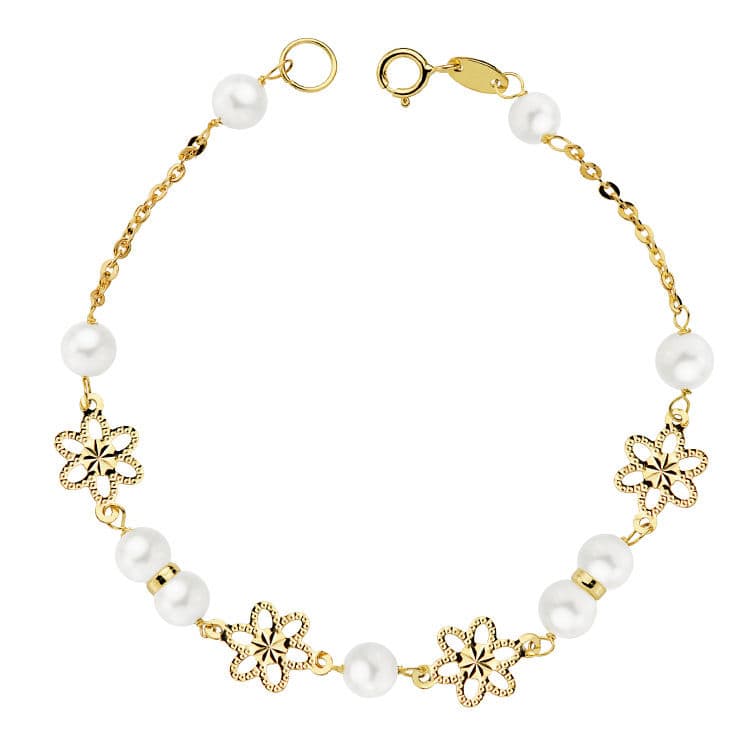 18K PULSERA ORO AMARILLO COMUNION PERLA 5.5 MM 18CM