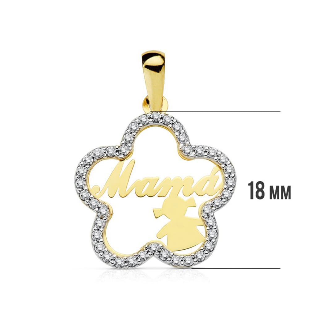 18K COLGANTE MAMA BICOLOR FLOR CON NIÑA 18 MM