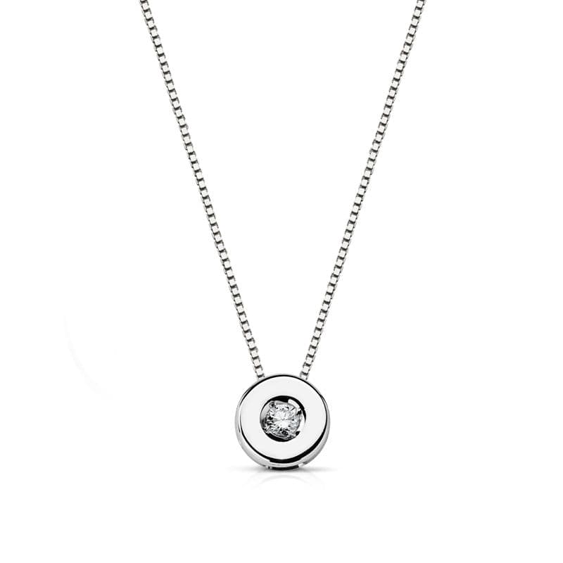 18K GARGANTILLA ORO BLANCO CHATON 5,5 MM DIAMANTE NATURAL 0,035 QTS. H-I CADENA 42CM