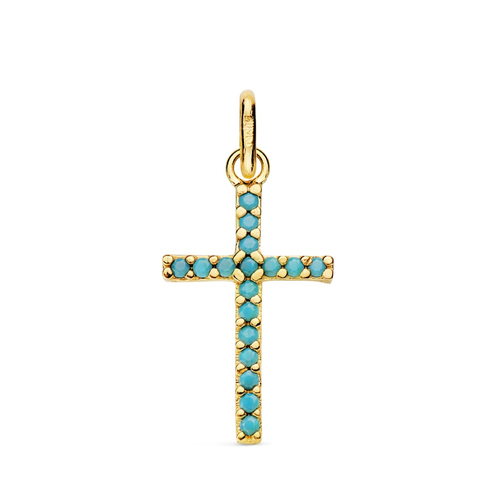 Cruz Piedras Turquesas 16 x 10 mm de oro amarillo 18K