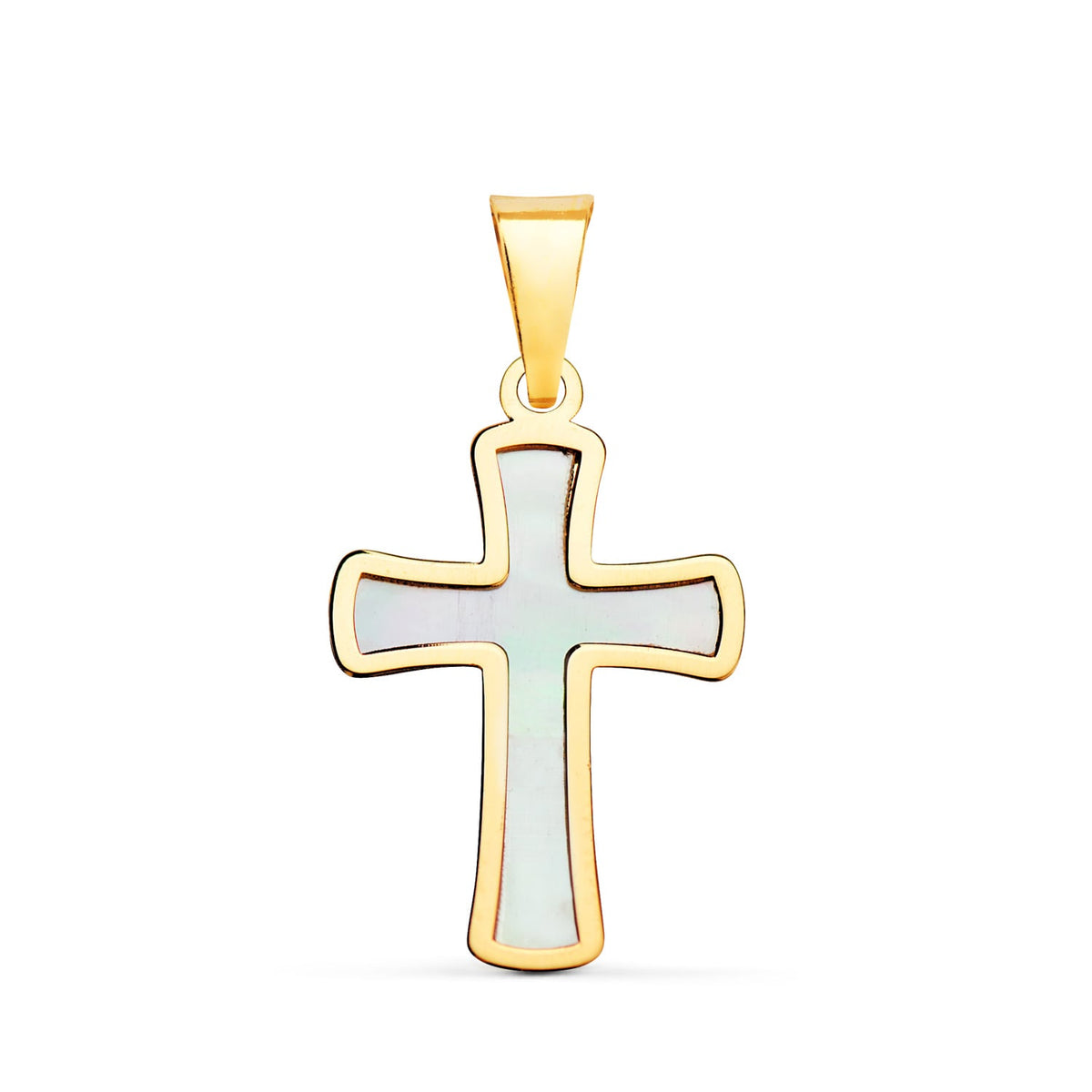 Cruz con Nacar 18 x 12 mm de oro amarillo 18K