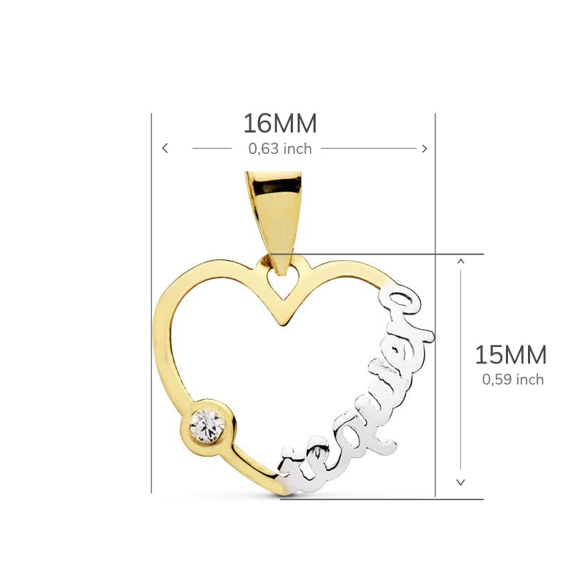 18K COLGANTE BICOLOR " TE QUIERO " . 16X15 MM